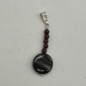 Rhodolite Garnet and Hypersthene Sterling Silver Pendant | 1 3/4 inches long |