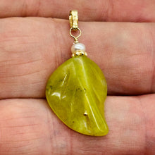 Load image into Gallery viewer, Jade Carved Leaf Sterling Silver Drop Pendant | 1 1/4&quot; Long| Green | 1 Pendant|
