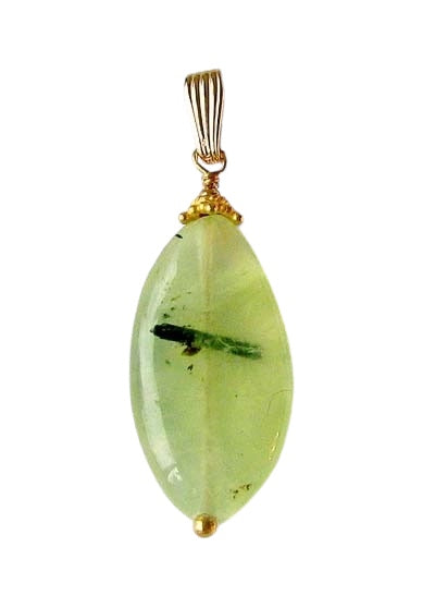 Mint! Green Prehnite Tapered Oval 12Kgf Pendant! 503143B