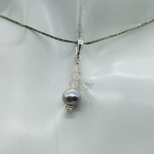 Rose Quartz, Silver Blue Pearl Sterling Silver Pendant| 1 1/4" Long| Pink, Blue|