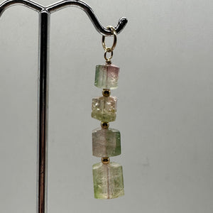 Natural Watermelon Tourmaline 14K Gold Filled Pendant | Pale Green, Clear, Pink|