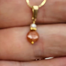 Load image into Gallery viewer, Sunstone and Pearl14K Gold Filled Pendant | 3/4 &quot; (Long) | Orange |
