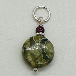 Raintree Rhyolite Jasper Sterling Silver Pendant | 1" Long | Green, Pink |