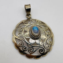 Load image into Gallery viewer, Moonstone Sterling Silver Round Filagree Pendant | 1 1/4&quot; Long| Blue| 1 Pendant|
