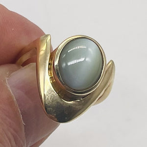 Cats Eye Chrysoberyl 14K Gold Ring 12x10mm Stone | Size 8 | White, Green Tint |