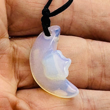 Load image into Gallery viewer, Blue White Opalized Glass Star and Moon Pendant Necklace Celestial
