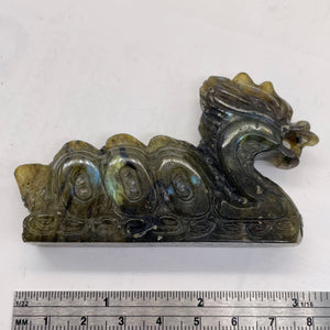 Labradorite Carved Year 2000 Dragon Figurine | 80x45x16mm | Dark Green