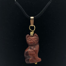 Load image into Gallery viewer, Jasper Kitty Cat Pendant Necklace|Semi Precious Stone Jewelry|14K Pendant
