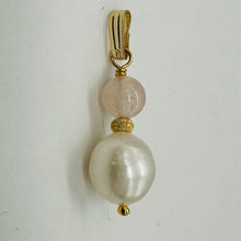Load image into Gallery viewer, Morganite and Pearl 14K Yellow Gold Filled Pendant | 1" Long | 1 Pendant |
