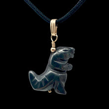 Load image into Gallery viewer, Semi Precious Stone Jewelry Tyranosaurus Rex Pendant Necklace of Hematite/Gold
