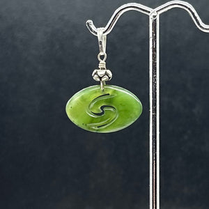 Jade New Zealand Maori Koru Sterling Silver Pendant | Green | 1" Long |