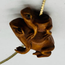 Load image into Gallery viewer, Carved Signed Boxwood Piggy Back Frog Ojime/Netsuke Bead
