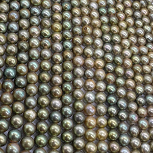 Fresh Water Pearls 16" Strand Round Pearls | 5mm | Golden Green | 1 Strand |