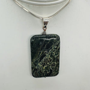 Tsunami Stone Sterling Silver Rectangle Pendant | 3" Long | Green White |