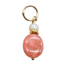 Load image into Gallery viewer, Rhodocrosite Freshwater Pearl 14K Gold Filled Pendant| 1&quot; Long| Pink White |
