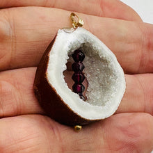 Load image into Gallery viewer, Blue Chalcedony Druzy Garnet Window 14K Gold Filled Pendant | 1 3/4"Long |
