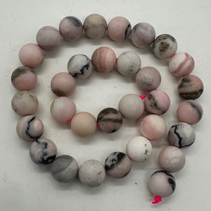 Peruvian Opal Matte Finish Round Bead Strand | 12mm | Pink, Black | 32 Beads |