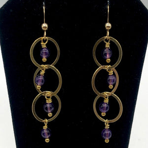 Amethyst 14K Gold Filled Exotic Drop Earrings | Purple/Gold | 2 1/4" Long |