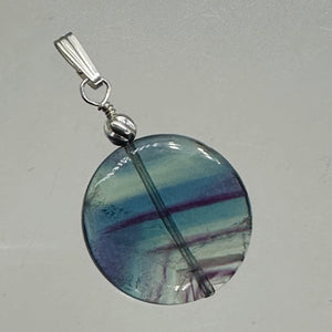 Fluorite Aurora Borealis Sterling Silver Pendant | 1 1/2" Long | Blue/Purple |