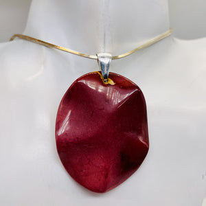 Mars Red Mustard Mookaite Oval Sterling Silver Pendant | 50mm | Maroon |