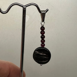 Rhodolite Garnet and Hypersthene Sterling Silver Pendant | 1 3/4 inches long |