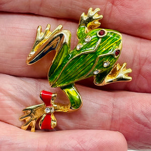 Fashion Frog with Bow Animal Sweater Pin | 1 3/4" Long | Green Red | 1 Pin |