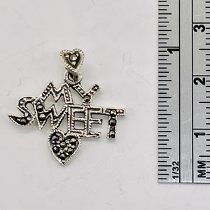 My Sweet Heart Marcasite Sterling Silver Pendant | 1" Long | Silver | 1 Pendant|