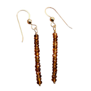 Sapphire Faceted Rondelle 14K Gold Filled Earrings| Pumpkin Orange| 1 1/2" Long|
