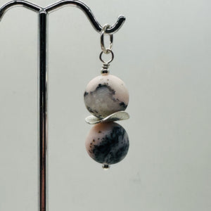 Pink Peruvian Opal Matte Finish Drop Pendant | Pink, Black | 1 1/4" Long |