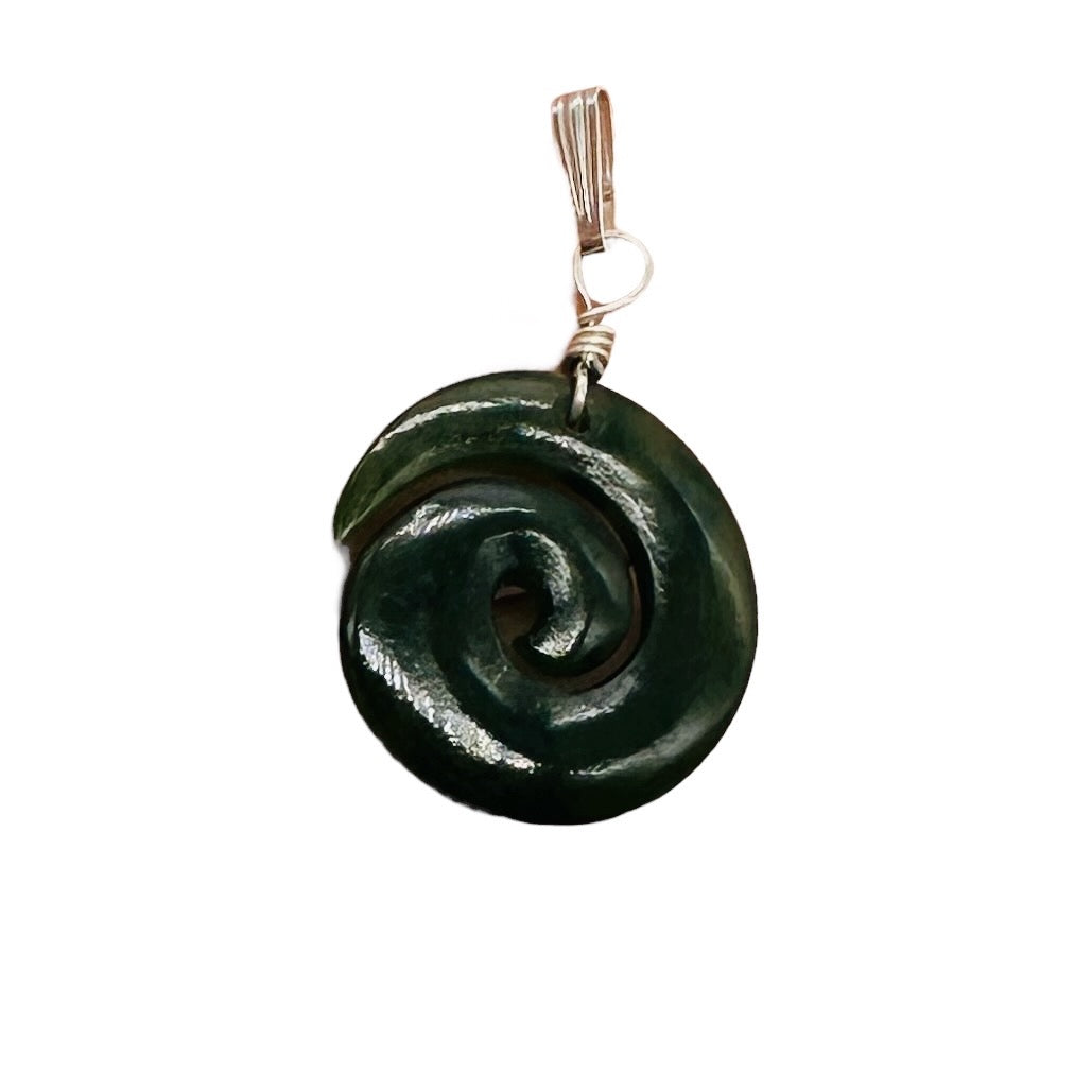 Jade New Zealand Maori Koru Sterling Silver Pendant | Green | 1