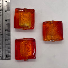 Load image into Gallery viewer, Flame Red Lampwork Glass Silver Foil Focal Beads | 20x20x6mm | 3 Beads |
