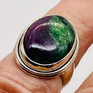 Gemstone Oval Ruby Zoisite Sterling Silver Ring| Size 7.5 | Green Red | 1 Ring |