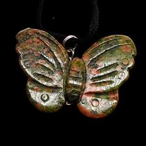 Unakite Stone Butterfly Pendant | 1" Long | Green, Pink | 1 Pendant Necklace |