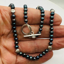 Load image into Gallery viewer, Dramatic Blue Rainbow Peacock Freshwater Pearl Sterling Silver 20" Necklace
