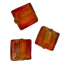 Load image into Gallery viewer, Flame Red Lampwork Glass Silver Foil Focal Beads | 20x20x6mm | 3 Beads |
