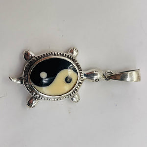 Yin Yang Sterling Silver Turtle Pendant | 1 1/2" Long | White Black | 1 Pendant |