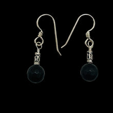 Load image into Gallery viewer, Black Stone - Africa Round Bead and Sterling Silver Earrings| Black Matte|
