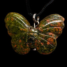 Load image into Gallery viewer, Unakite Stone Butterfly Pendant | 1&quot; Long | Green, Pink | 1 Pendant Necklace |
