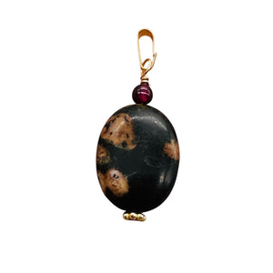 Natural Poppy Ocean Jasper 14K Gold Filled Pendant | Pink, Black | 1 1/4"}