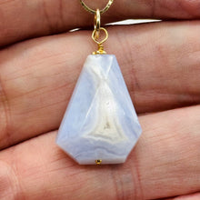 Load image into Gallery viewer, Chalcedony Druzy Designer Cut Sterling Silver Pendant | 1 1/4&quot; Long | Blue |
