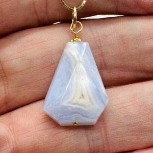 Chalcedony Druzy Designer Cut Sterling Silver Pendant | 1 1/4" Long | Blue |