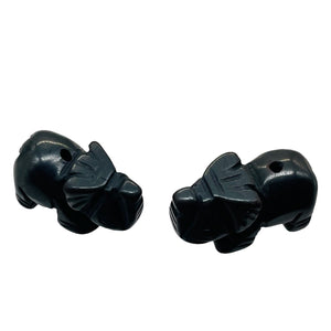 Wild 2 Hand Carved Hematite Elephant Beads | 22.5x21x10mm | Silver black