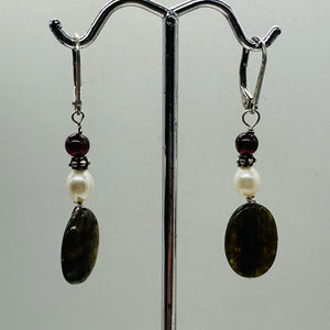 Labradorite Oval Bead Sterling Silver Wire Wrap Earrings with Euro Earwires |