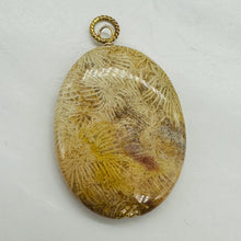 Load image into Gallery viewer, Tan White Fossilized Coral Flat Oval Pendant 40x30x5.5mm Natural Stone
