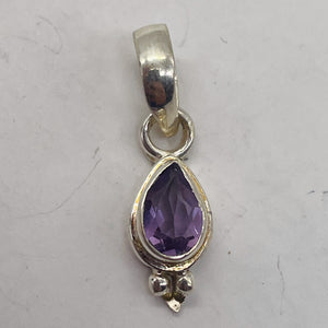 Amethyst Sterling Silver Drop Pendant | 3/4" Long | Purple | 1 Pendant |