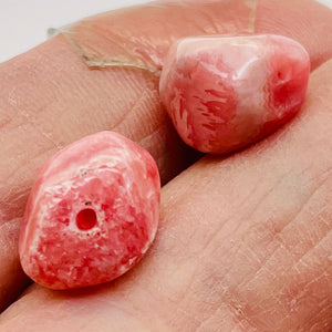 2 Magnificent Pink Rhodochrosite Nuggets Beads