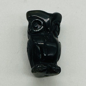 Wisdom Carved Obsidian Owl Animal Bead Figurine | 21x12x9mm | Black