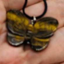 Load image into Gallery viewer, Tiger Eye Stone Butterfly Pendant | 1&quot; Long | Bronze | 1 Pendant Necklace |
