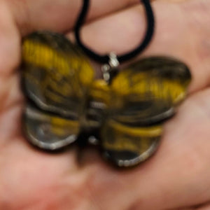 Tiger Eye Stone Butterfly Pendant | 1" Long | Bronze | 1 Pendant Necklace |