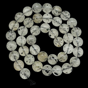 Tourmalinated Quartz Strand 9mm Round Beads| 15.5" Long| Clear, Black| 40 Beads|